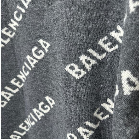 Balenciaga Dark Gray Long Sleeve White Logo'd Crew Neck Sweater L - Picture 9 of 15